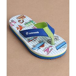 Cute Walk by Babyhug Flip Flops With Vehicle Print - Blue