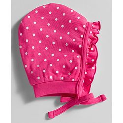 Babyhug 100% Cotton Cap Mittens & Booties Set With Polka Dot Print Pink - Diameter 9.5 cm