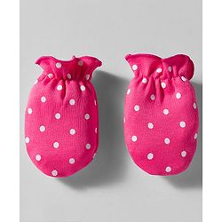 Babyhug 100% Cotton Cap Mittens & Booties Set With Polka Dot Print Pink - Diameter 9.5 cm