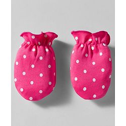 Babyhug 100% Cotton Cap Mittens & Booties Set With Polka Dot Print Pink - Diameter 9.5 cm