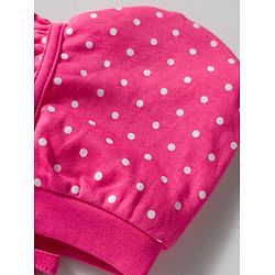 Babyhug 100% Cotton Cap Mittens & Booties Set With Polka Dot Print Pink - Diameter 9.5 cm