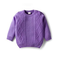 Babyhug Knit Full Sleeves Sweater Set with Cable Knit Design & Cap - Lavender