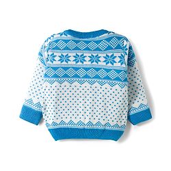 Babyhug Knit Full Sleeves Sweater Set With Cap & Aztec Design - Light Blue