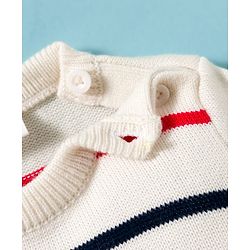 Babyhug Knit Full Sleeves Sweater & Pant Set with Stripe Design - White