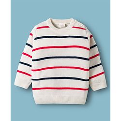 Babyhug Knit Full Sleeves Sweater & Pant Set with Stripe Design - White