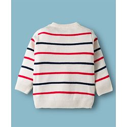 Babyhug Knit Full Sleeves Sweater & Pant Set with Stripe Design - White