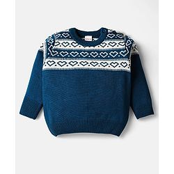 Babyhug Knitted Full Sleeves Pullover Sweater Set With Heart Design - Teal Blue