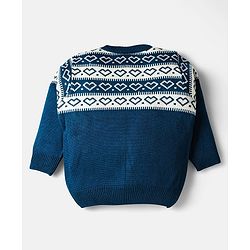 Babyhug Knitted Full Sleeves Pullover Sweater Set With Heart Design - Teal Blue