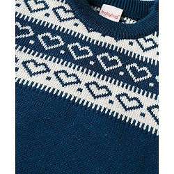 Babyhug Knitted Full Sleeves Pullover Sweater Set With Heart Design - Teal Blue