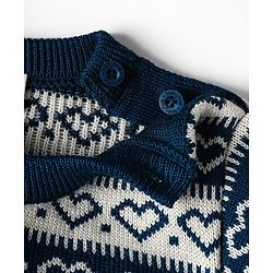 Babyhug Knitted Full Sleeves Pullover Sweater Set With Heart Design - Teal Blue