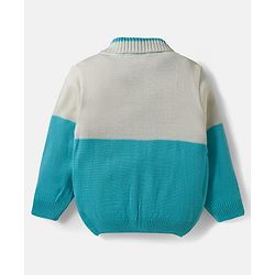 Babyhug Knit Full Sleeves Front Open Color Block Sweater Set with Cable Knit Design - Light Blue & Beige