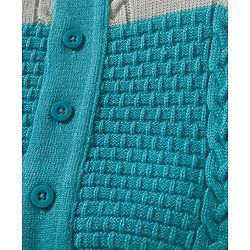 Babyhug Knit Full Sleeves Front Open Color Block Sweater Set with Cable Knit Design - Light Blue & Beige