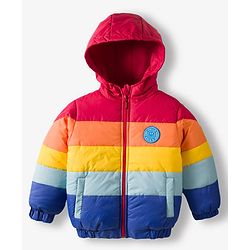 Babyhug Woven Full Sleeves Hooded Padded Jacket With Color Block Design - Multicolor
