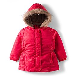 Babyhug Woven Full Sleeves Solid Hooded Padded Jacket - Red