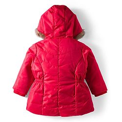 Babyhug Woven Full Sleeves Solid Hooded Padded Jacket - Red