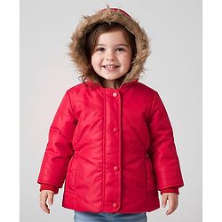 Babyhug Woven Full Sleeves Solid Hooded Padded Jacket - Red
