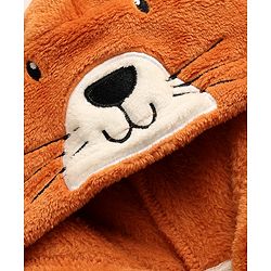 Babyhug Fur Knit Full Sleeves Winter Wear Hooded Romper With Animal Embroidery - Orange