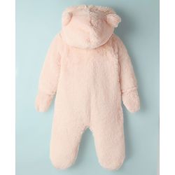 Babyhug Fur Knit Full Sleeves Winter Wear Hooded Romper With Teddy Bear Embroidery - Peacj