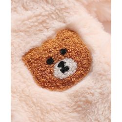 Babyhug Fur Knit Full Sleeves Winter Wear Hooded Romper With Teddy Bear Embroidery - Peacj