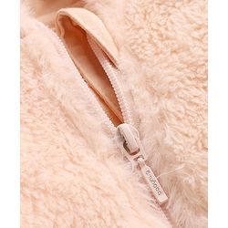Babyhug Fur Knit Full Sleeves Winter Wear Hooded Romper With Teddy Bear Embroidery - Peacj