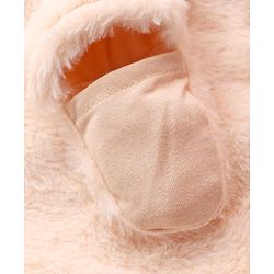 Babyhug Fur Knit Full Sleeves Winter Wear Hooded Romper With Teddy Bear Embroidery - Peacj