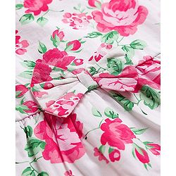 Babyhug Cotton Knit Half Sleeves Frock With Floral Print & Bow Applique - White