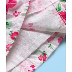 Babyhug Cotton Knit Half Sleeves Frock With Floral Print & Bow Applique - White