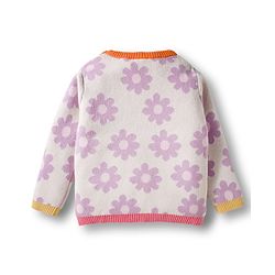 Babyhug Cotton Knit Full Sleeves Pullover Sweater Set with Cap & Floral Design - Lavender