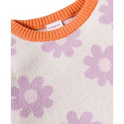 Babyhug Cotton Knit Full Sleeves Pullover Sweater Set with Cap & Floral Design - Lavender