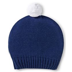 Babyhug Cotton Knit Full Sleeves Pull Over Sweater Set with Stripes & Cap - Navy Blue