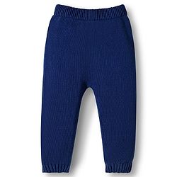 Babyhug Cotton Knit Full Sleeves Pull Over Sweater Set with Stripes & Cap - Navy Blue