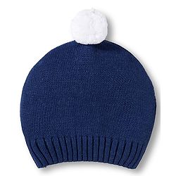 Babyhug Cotton Knit Full Sleeves Pull Over Sweater Set with Stripes & Cap - Navy Blue