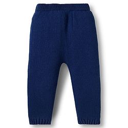 Babyhug Cotton Knit Full Sleeves Pull Over Sweater Set with Stripes & Cap - Navy Blue