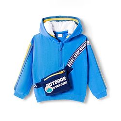 Babyhug Fleece Knit Full Sleeves Hooded Sweatshirt With Sling Bag Applique - Blue