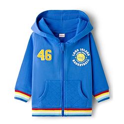 Babyhug Cotton Knit Full Sleeves Hooded Sweatjacket With Text Print - Blue