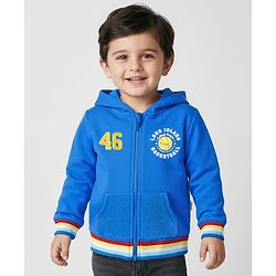 Babyhug Cotton Knit Full Sleeves Hooded Sweatjacket With Text Print - Blue