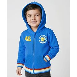 Babyhug Cotton Knit Full Sleeves Hooded Sweatjacket With Text Print - Blue