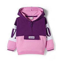Babyhug Cotton Knit Full Sleeves Cut & Sew Pullover Hooded Sweatshirt with Text Graphic - Pink