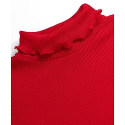 Babyhug Cotton Knit Full Sleeves Turtle Neck Solid Color Winter T-Shirt - Red