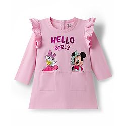 Babyhug Disney Single Jersey Knit Full Sleeves T-Shirt and Leggings with Minnie and Friends Graphics - Pink & Navy Blue