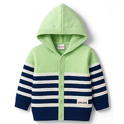 Babyhug Knitted Full Sleeves Striped Hooded Sweater Set - Blue & Green
