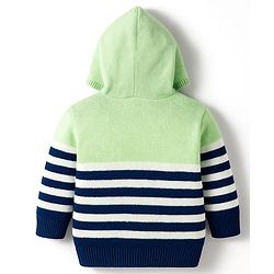 Babyhug Knitted Full Sleeves Striped Hooded Sweater Set - Blue & Green