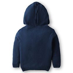 Babyhug Knit Full Sleeves Front Open Hooded Sweater Set With Floral Embroidery - Navy Blue