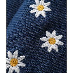 Babyhug Knit Full Sleeves Front Open Hooded Sweater Set With Floral Embroidery - Navy Blue