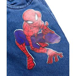 Babyhug Denim Woven Full Length Jeans With Spiderman Print - Blue