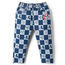 Babyhug Disney Denim Woven Full Length Jeans With Mickey Mouse & Family Print - Blue