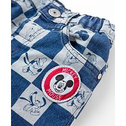 Babyhug Disney Denim Woven Full Length Jeans With Mickey Mouse & Family Print - Blue
