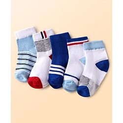 Cute Walk by Babyhug Knit Anti Bacterial Ankle Length Socks Stripes & Color Block Design Pack of 5 - Multicolor