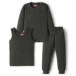 Babyhug Knit Full Sleeves Solid Color Thermal Inner Wear Set - Charcoal Grey
