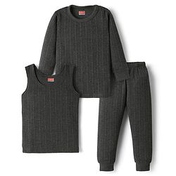 Babyhug Knit Full Sleeves Solid Color Thermal Inner Wear Set - Charcoal Grey
